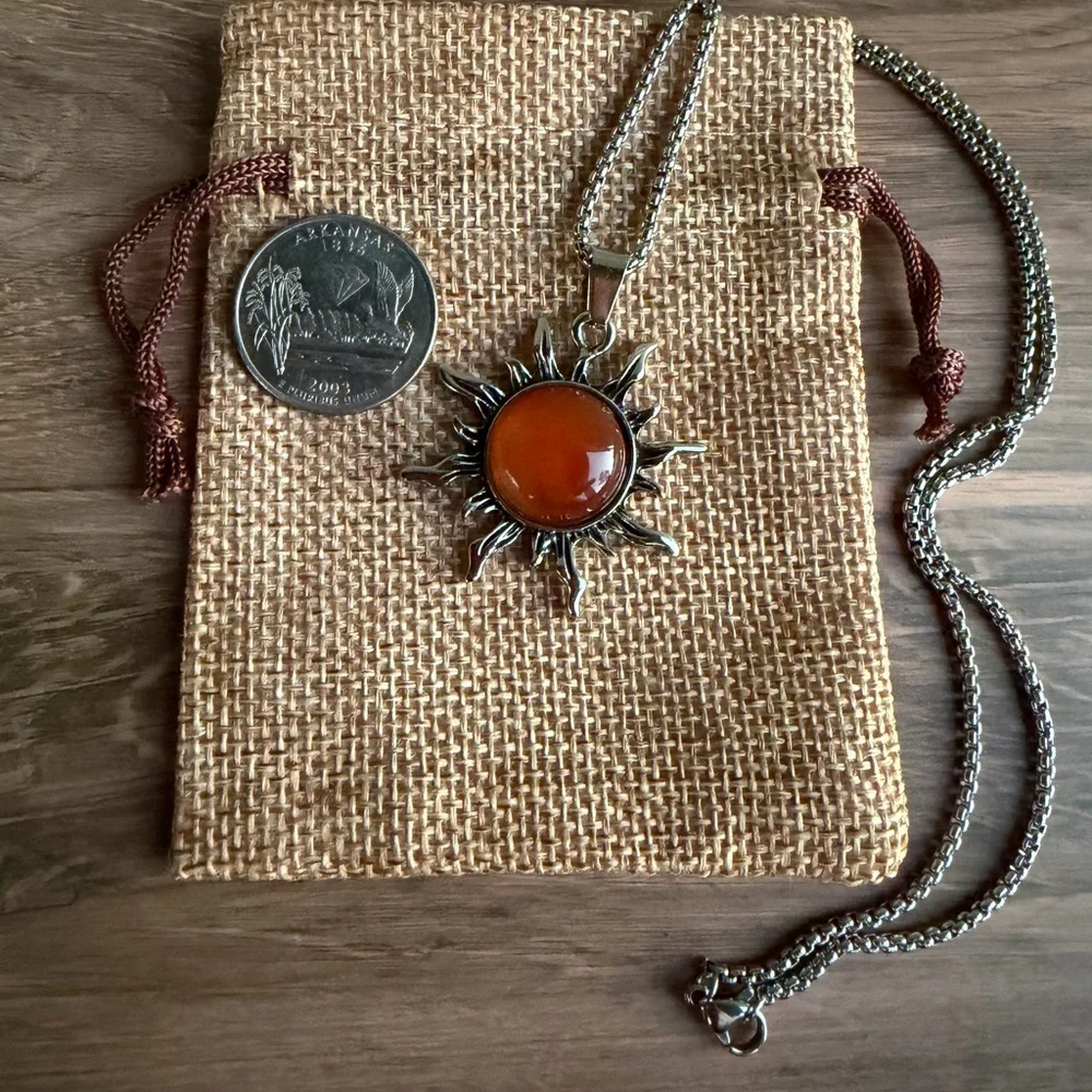 Carnelian Sun Pendant Carnelian Sun Necklace Boho Crystal Necklace